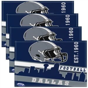 Erosebridal Jogo americano Football City, 4 peças, 30,5 x 45,7 cm, tapetes de mesa de futebol americano, para meninos e meninas, azul, rúgbi, para fãs de futebol, jogo americano de competição (Dallas) (CDs)