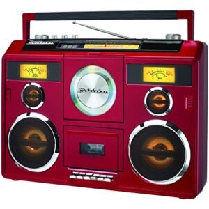 Studebaker Sound Station Portable Stereo Boombox with Bluetooth/CD/AM-FM Radio/Cassette Recorder (Red) (CDs)