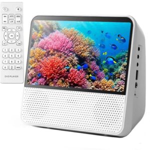 Leitor de DVD CD Bluetooth Portátil de 9,8 polegadas com 7'' Tela digital HD 1024 x 600, som Estéreo Hi-Fi, Sincronização de TV, Recarregável de 4000 mAh (Branco) (CDs)