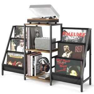 Suporte para toca-discos com armazenamento de vinil, mesa de toca-discos com armazenamento de discos de vinil de até 280 álbuns, suporte giratório com suporte de disco, gabinete de gravação para áudio (Equipamentos)