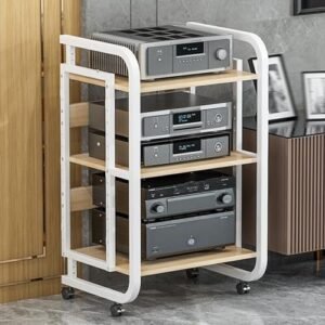 WUHUQN Rack de áudio YHWKG, suporte de mídia para toca-discos de vinil, gabinete estéreo multicamadas com prateleiras ajustáveis de madeira maciça, adequado para sala de entretenimento/casa/estúdio (Equipamentos)