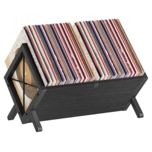 YATINEY Suporte para discos de vinil, comporta 80-100 LPs, exibição de discos de vinil de madeira e metal, organizador de discos de montagem rápida para CDs, livros, álbuns, preto CJ06BB (Equipamentos)