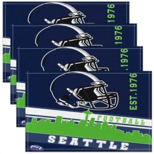 Erosebridal Jogo americano Football City, 4 peças, 30,5 x 45,7 cm, tapetes de mesa de futebol americano, para meninos e meninas, verde, azul, rugby, para fãs de futebol, jogos americanos (Seattle) (CDs)