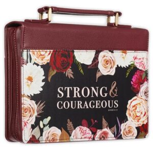 Bible Cover Fashion Burgundy/Floral Printed Strong & Courageous Josh. 1:9 - Christian Art Gifts (CDs)