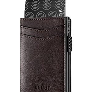 VULKIT Carteira masculina fina com porta-cartões pop-up com bloqueio de RFID, design minimalista, comporta até 11 cartões, Café, Taille unique, Minimalista (Café)
