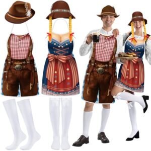 Croloose Conjunto de 6 peças, fantasia Oktoberfest, festival, cerveja, avental, chapéu, meias, presentes de festa da Baviera Alemã (Vermelho) (Cervejas)