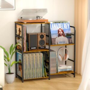 ThreeHio Suporte para toca-discos, suporte para toca-discos com armazenamento de vinil, comporta até mais de 300 álbuns, armário de armazenamento para discos de vinil, mesa de toca-discos para sala de (Discos de Vinil)