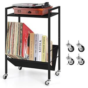 Suporte para toca-discos com armazenamento de 2 níveis de vinil para toca-discos com mesa de armazenamento de discos com armazenamento de álbum para sala de estar, quarto, escritório, até 80 lp, preto (Equipamentos)