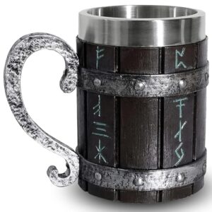 Caneca Viking nórdica, caneca de cerveja de barril de madeira feita à mão, copo de tanque para homens, canecas de café legais de barril de madeira, caneca de cerveja para decoração nórdica, decoração (Cervejas)