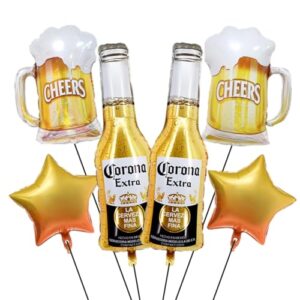 6pcs Corona Beer Themed Pentagram Aluminum Foil Balloons, Birthday Party Decorations for Men, Women, Boys, Girls (Cervejas)