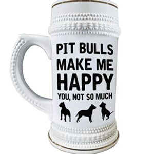 Canecas de cerâmica para manchas de cerveja Pit Bulls Make Me Happy 650 ml com acabamento dourado decorativo (Cervejas)