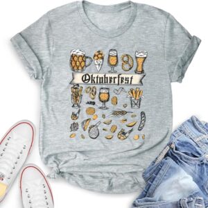 YZMI Camiseta feminina Oktoberfest: Camiseta Prost Oktoberfest Drinking Funny German Beer Lover Gift Beer Pretzel Graphic Tee Top, D, cinza claro, M (Cervejas)