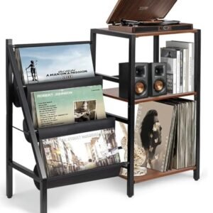 Porta Vinil, Estante Vinil, Estante para Toca-Discos com Bolsa de Armazenamento em Tecido Oxford, Suporte para Toca-Discos, 3 Níveis Com Armazenamento (Equipamentos)