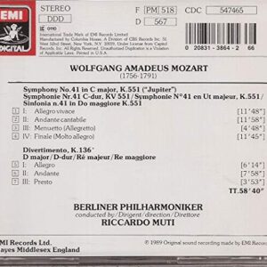Mozart: Symphony No. 41("Jupiter") etc. Berlin Symphonic / Muti [Audio CD] Wolfgang Amadeus Mozart; Riccardo Muti and Berliner Philharmoniker (CDs)