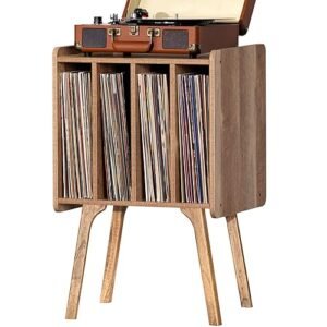 LELELINKY Suporte para toca-discos, mesa de armazenamento de discos de vinil com 4 gabinetes até 100 álbuns, suporte moderno de meados do século com pernas de madeira, suporte de vinil cinza carvalho (Equipamentos)