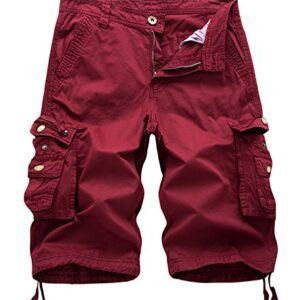 HODZAIW Bermuda cargo masculina camuflada de algodão com vários bolsos e camuflagem, Vinho tinto 1, 45 (Vinhos)