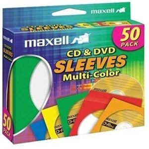 Maxell 190134 Capas para armazenamento de papel para CD e DVD com janelas de plástico transparente multicoloridas, pacote com 50 (papel) (CDs)