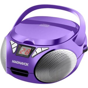Magnavox Boombox Portátil MD6924 Com Carregamento Superior | Rádio Estéreo AM/FM | Compatível Com CD-R/CD-RW | Display LED | Porta AUX | Leitor de CD Programável | (Roxo) (CDs)