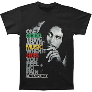 Bob Marley Camiseta masculina com letra Good Music Hits preta, Preto, M (CDs)