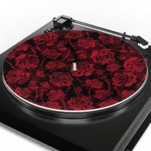 GLENLCWE Tapetes de prato para toca-discos rosa vermelha, tapete de borracha de feltro para toca-discos de 30 cm, tapete fonógrafo plano antiestático, tapete protetor para toca-discos com estampa de (Equipamentos)
