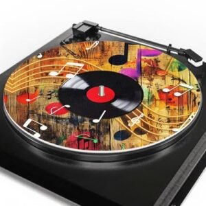 Doojoayie Tapete de prato para toca-discos com impressão de notas musicais, 30,5 cm, tapete antiestático de feltro para toca-discos de vinil LP DJ, reduz vibrações e melhora a clareza do som (Equipamentos)