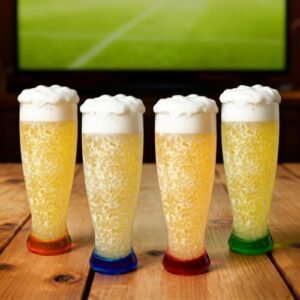 Lily's Home Conjunto de 4 canecas de cerveja para freezer, parede dupla, isoladas com gel líquido, copos congeláveis de plástico, vidro para freezer, copo gelado, para festa (Cervejas)