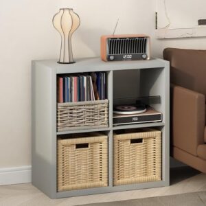 Furinno Suporte para toca-discos de cubículo com armazenamento de vinil, 4 cubos 1,2 armazenamento de discos de vinil extra grosso, prateleira de mídia aberta para CD DVD Blueray Game Disc, para sala (Equipamentos)