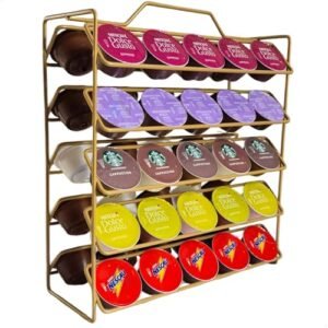 Suporte Porta 50 Capsulas Organizador Cantinho do Cafe Compatível Com Nescafe Dolce Gusto (Dourado) (Café)