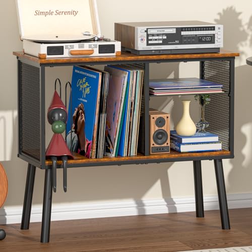Leitor de discos com suporte para até 200 álbuns, suporte de armazenamento de vinil com divisor ajustável, grande mesa de toca-discos para álbuns, suporte de vinil para mesa giratória para quarto e (Equipamentos)