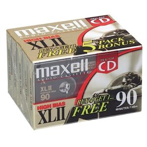 Maxell - Pacote com 5 Cassetes de Áudio Xlii 90 High Bias - Dourado - 90 Minutos - Cassette - Maxell Consumer Tape (CDs)