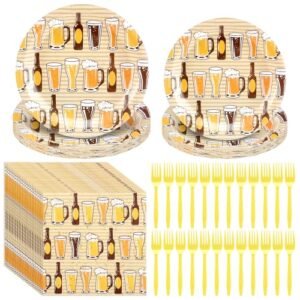Qinyoung 24 conjuntos de artigos de festa Cheers Beers Beers, prato de papel de 23 cm, pratos quadrados de 18 cm, guardanapos descartáveis, garfos, decorações de festa temáticas de cerveja Oktoberfest (Cervejas)