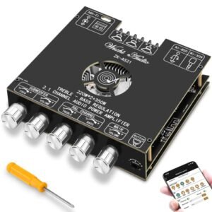 MakerHawk Placa Amplificadora de Potência Bluetooth Estéreo - Hifi 2.1 Canais 2X220W + 350W Placa Amplificadora de Áudio Bluetooth 5.1 12-38V Módulo Amplificador de Potência Digital Controle de Subwoo (Equipamentos)