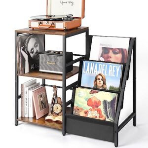 Suporte para toca-discos, suporte para toca-discos com armazenamento de discos de vinil de 3 níveis, mesa de toca-discos comporta até 200 álbuns, mesa de canto para discos de vinil, armário com suporte de disco de vinil para sala de estar, casa (Equipamentos)