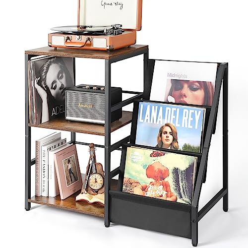 Suporte para toca-discos, suporte para toca-discos com armazenamento de discos de vinil de 3 níveis, mesa de toca-discos comporta até 200 álbuns, mesa de canto para discos de vinil, armário com suporte de disco de vinil para sala de estar, casa (Equipamentos)