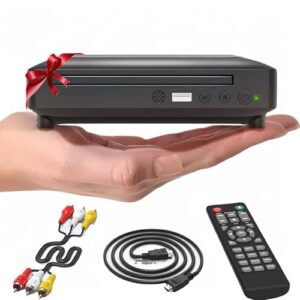 Minileitor de DVD HD Ceihoit, leitor de CD para casa, leitor de DVD p/ TV, cabo HDMI e RCA incluso, conversão para HD de 1080p, todas as regiões, memória ponto interrupção, PAL/NTSC integrado, USB 2.0 (CDs)