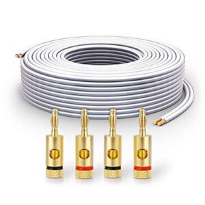 PureLink SP061-010 Cabo de alto-falante 2 x 2,5 mm² (99,9% OFC cobre sólido 0,20 mm) cabo de alto-falante HiFi 10 m conjunto branco inclui 4 plugues banana (Equipamentos)