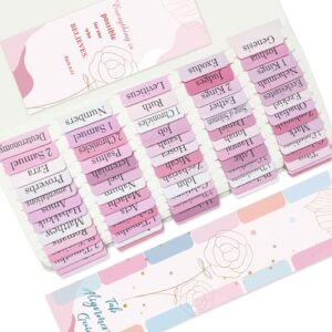 Abas bíblicas rosa para homens/mulheres/crianças, 100 peças de abas bíblicas católicas para o Antigo e Novo Testamento, laminadas e fáceis de ler, para artigos bíblicos de estudo de diário (CDs)
