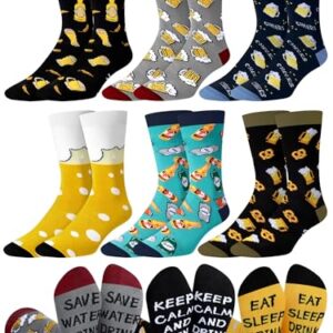 Cutecrop 6 pares de meias masculinas com álcool para coquetéis de uísque, café, Oktoberfest, cerveja, Natal, presente para amantes de bebidas, Cores sortidas, Tamanho Único (Cervejas)