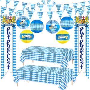 Zenoble Kit de decorações Oktoberfest 11 peças decorações Oktoberfest suprimentos de festa lanternas de papel toalhas de mesa bandeira bávara bandeira para cervejas alemãs casa quintal festival (Cervejas)