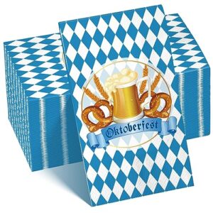 100 peças de guardanapos de papel Oktoberfest, Oktoberfest Blue and White Bavarian Flag Check Luncheon Guardanapos de papel decorativos, guardanapos descartáveis para tema de cerveja Oktoberfest (Cervejas)