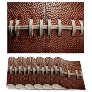 Jogo americano com textura de futebol americano, conjunto de 6, tapetes de mesa de linho laváveis para cozinha, jantar, resistente ao calor, para festas em casa, ambientes internos, 30 x 45 cm (CDs)