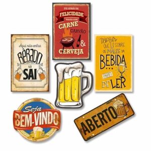 Kit com 6 placas decorativas em MDF - Churrasco - Bebidas - Cerveja (Cervejas)