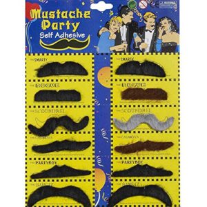 Forum Novelties bigodes autoadesivos masculinos (12 estilos) cartão de bigode 12 CD, escuro, tamanho único EUA, Escuro., tamanho nico (CDs)