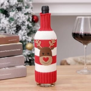 Decoração de Natal, capa de garrafa de vinho listrada, com alce, boneco de neve, vinho tinto, champanhe (Vinhos)