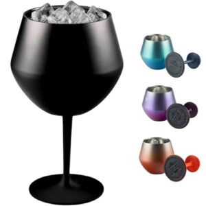 Taça Térmica Inox 2 em 1 Vinho Gin Drinks Cerveja 414ml Copo Térmico Haste Removível Aço Inoxidável Conserva Bebidas Geladas Isolamento Térmico Parede Dupla Cocktail Coquetel (PRETA) (Cervejas)