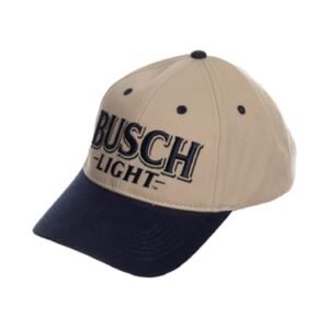 Calhoun Boné Busch Light 3D bordado – Boné de beisebol ajustável oficialmente licenciado para homens e mulheres | Logotipo levantado snapback em bronze e azul-marinho (Cervejas)