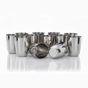 Vinod Conjunto de 12 copos de metal premium de aço inoxidável | Copos de cerveja | Copo de suco (Cervejas)
