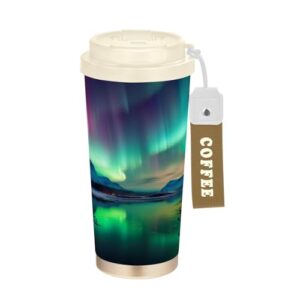 Wassud Northern Lights Caneca de café isolada para viagem copo à prova de vazamento com tampa e canudo garrafa de água de aço inoxidável para café quente/gelo, chá e cerveja (Cervejas)