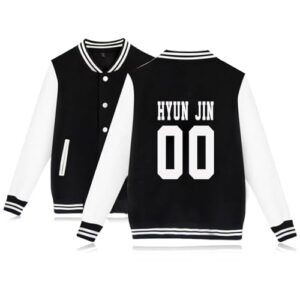 Kpop SKZ Jaqueta de beisebol universitária Bangchan Felix Hyunjin Jeongin Minho jaqueta bomber pulôver para mulheres, Hyunjin preto, GG (CDs)