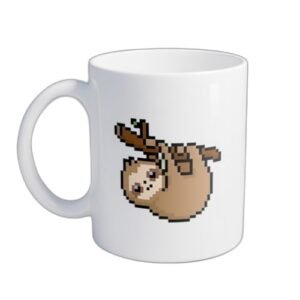 Caneca Xícara de Café Porcelana 300ml Loris Lento Arte Pixelada (Café)
